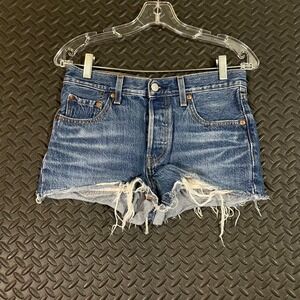 Vintage Levi's 501 Premium Denim Shorts Frayed Hem Distressed Medium Wash Sz W25